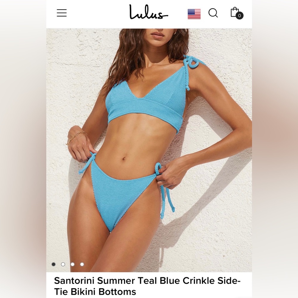 •Lulus• Santorini Summer Teal Blue Crinkle Side-Tie Bikini Bottoms 🌞👙